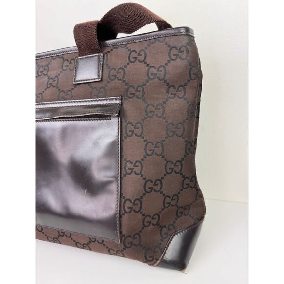 GUCCI 180449 502752 Handbag GG Sprem Logo Engraved Canvas Leather Tote Bag USED - Picture 3 of 16